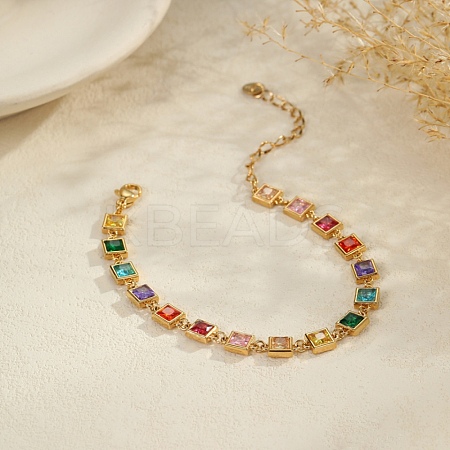 304 Stainless Steel Pave Colorful Cubic Zirconia Tennis Bracelets for Women BJEW-T023-02A-G-1