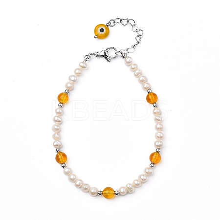 Natural Citrine(Dyed & Heated) Beaded Bracelets BJEW-JB05313-01-1