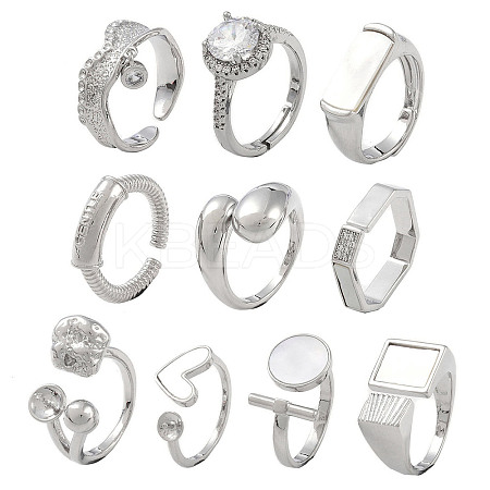 10Pcs 10 Styles Brass Adjustable Rings & Open Cuff Rings Set RJEW-A039-02P-1