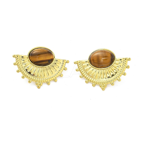 304 Stainless Steel Natural Tiger Eye Boho Stud Earrings EJEW-S244-01G-M-1