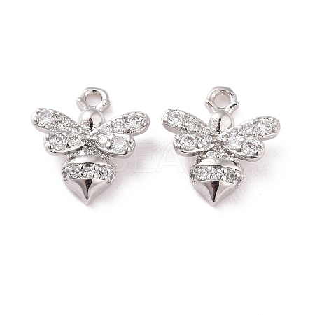 Brass Micro Pave Clear Cubic Zirconia Charms KK-G418-11P-1