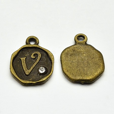 Antique Bronze Plated Alloy Rhinestone Charms ALRI-J152-V-NF-1