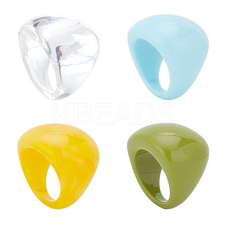 4Pcs 4 Colors Resin Plain Wide Dome Finger Rings Set for Women RJEW-AN0001-10-1