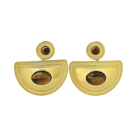 304 Stainless Steel Natural Tiger Eye Boho Stud Earrings EJEW-S244-01G-H-1