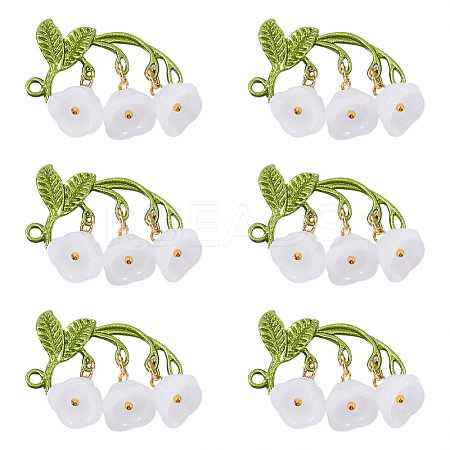 Lily of the Valley Glass Conntctor Charms PALLOY-TAC0098-1