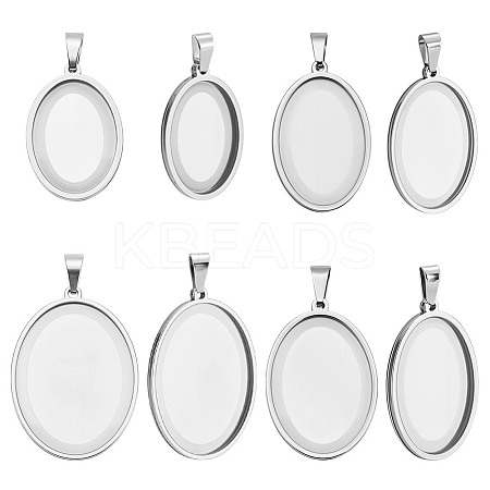 8Pcs 4 Styles Stainless Steel Pendant Cabochon Settings STAS-NB0002-03-1