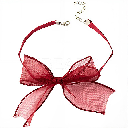 1Pc Gauze Bowknot Fabric Choker Necklaces for Women NJEW-CP0001-06A-1