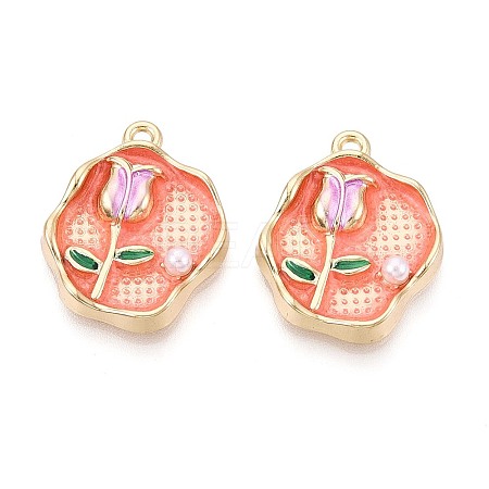 Rack Plating Alloy Enamel and ABS Imitation Pearl Pendants ENAM-T024-83A-G-1
