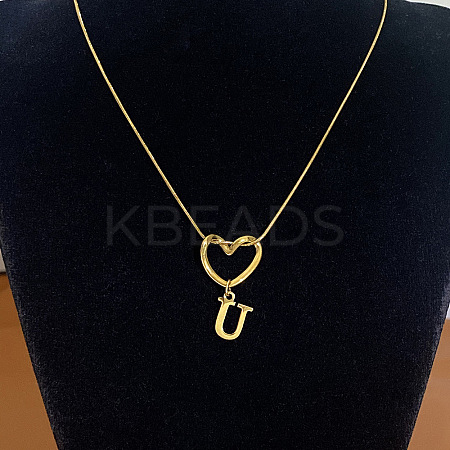 304 Stainless Steel Heart with Initial Pendant Necklaces for Women FS-WG4DC9E-21-1