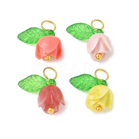 4Pcs 4 Colors Rose Flower Shape Synthetic Shell Charms PALLOY-JF03862-S-1