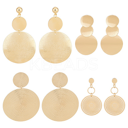 4 Pairs 4 Style Alloy Flat Round Dangle Stud Dangle Earrings for Women EJEW-AN0003-91-1