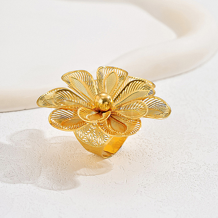Elegant Hollow Flower Iron Cuff Rings for Bride Lady Daily Vacation Gift KR3281-1