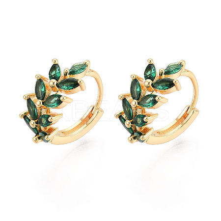 Brass Micro Pave Cubic Zirconia Leaf Hoop Earrings EJEW-T048-41C-G-1