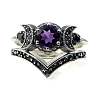 Gothic Purple Crystal Ring with Triple Moon Goddess - Black Diamond Jewelry for Women ST9002173-1