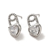 Heart Brass Micro Pave Cubic Zirconia Stud Earrings EJEW-H128-01P-1
