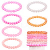 6Pcs 6 Styles 8mm Glass Round Beaded Stretch Bracelet Sets BJEW-TAC0023-1