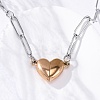 304 Stainless Steel Double-Sided Magnetic Heart Pendant Paperclip Chain Necklaces LS-NJEW-U028-02RG-3