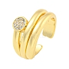 Brass Micro Pave Clear Cubic Zirconia Round Open Cuff Ring for Women LS-RJEW-M173-09B-G-1