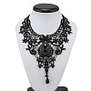 Gothic Alloy Glass Lace Heart Statement Bib Choker Necklaces for Women FS-WGE10D6-01-1