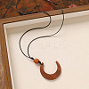 Wood Pendant Black Wax Cord Long Necklaces for Women FS-WG36920-10-1