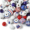 75Pcs 12 Styles Independence Day Theme Wood European Beads WOOD-FS0001-22-3