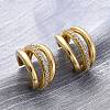 Triple C-Shaped Brass Micro Pave Clear Cubic Zirconia Stud Earrings EJEW-R025-11G-2