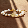 Elegant Roudelle Natural Freshwater Pearl & Brass Beaded Bracelets EN4357-5-2