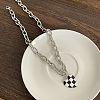 Black and White Checkered Heart Alloy Enamel Pendant Necklaces for Women FS-WGFAE52-01-4