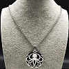 201 Stainless Steel Black Enamel Flat Round with Octopus Pendant Necklaces NJEW-K283-31P-2