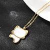 304 Stainless Steel Pave Natural White Shell Cute Cat Shaped Pendant Necklaces for Women NJEW-F339-01G-5