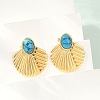 Fan 304 Stainless Steel Synthetic Turquoise Stud Earrings for Women EJEW-U046-17A-G-2