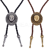 2Pcs 2 Colors Western Zinc Alloy Bolo Tie Cowboy Hat Lariat PU Leather Cord Necklaces NJEW-WR0001-03-1