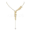 Brass Flower Lariat Necklace NJEW-JN04621-1