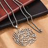 201 Stainless Steel Hollow Arabic Flat Round Pendant Box Chain Necklaces for Women Men LS-NJEW-R013-01P-2