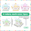 12Pcs 4 Colors Flower Printed 3D Teapot Shaped Paper Candy Gift Boxes with Ribbon DIY-SP0006-39-2