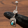 Cowboy Theme 304 Stainless Steel Pave Synthetic Turquoise Curved Barbell Dangle Belly Rings FS-WGEFD82-06-1