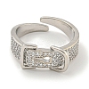 Rack Plating Brass Micro Pave Cubic Zirconia Belt Shape Open Cuff Rings for Women RJEW-F162-10P-2