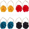 4 Pairs 4 Colors 3D Flower Cloth Hoop Earrings EJEW-AN0003-69-1