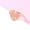 Pink Color Enamel Heart with Eye Open Cuff Ring RJEW-F135-08G-2