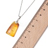 Natural Amber Rectangle Pendant 304 Stainless Steel Satellite Chain Necklaces NJEW-JN05981-01-5