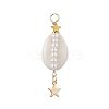 3Pcs 3 Styles Natural Cowrie Shell  Copper Wire Wrapped Glass Pearl Pendants PALLOY-JF03503-3