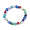 Halloween Dyed Synthetic Turquoise Skull & Lampwork Evil Eye Round Beaded Stretch Bracelets for Women Men BJEW-JB12268-03-2