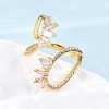 Brass Clear Cubic Zirconia Horse Eye Cuff Rings for Women RJEW-U047-31G-3