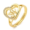 Heart with Letter Rack Plating Brass Micro Pave Cubic Zirconia Adjustable Rings for Women RJEW-I105-06G-A-1