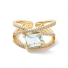 Cubic Zirconia Rectangle Open Cuff Ring RJEW-P035-02G-2