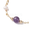 Round Natural Gemstone & Shell Pearl Beads Link Bracelets BJEW-JB12812-4