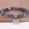8MM Round Natural Weathered Agate(Dyed & Heated) Beaded Stretch Bracelets with Alloy Butterfly Charms FQ7211-23-1