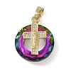 Brass Micro Pave Cubic Zirconia with Glass Pendents KK-Q815-01G-05-1