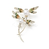 Rhinestone Dragonfly Brooch Pin with Plastic Pearl Beaded LS-JEWB-M026-03G-1