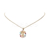 Colorful Cubic Zirconia Oval with Virgin Mary Pendant Necklace NJEW-JN04207-6